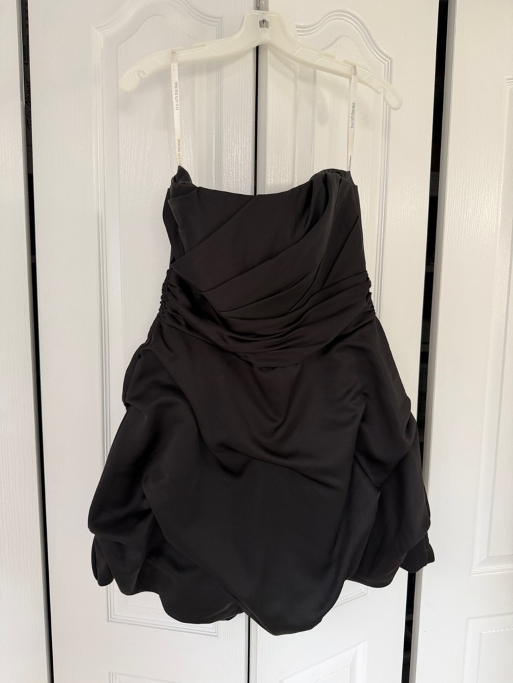 David's Bridal Black Strapless Draped Party Dress